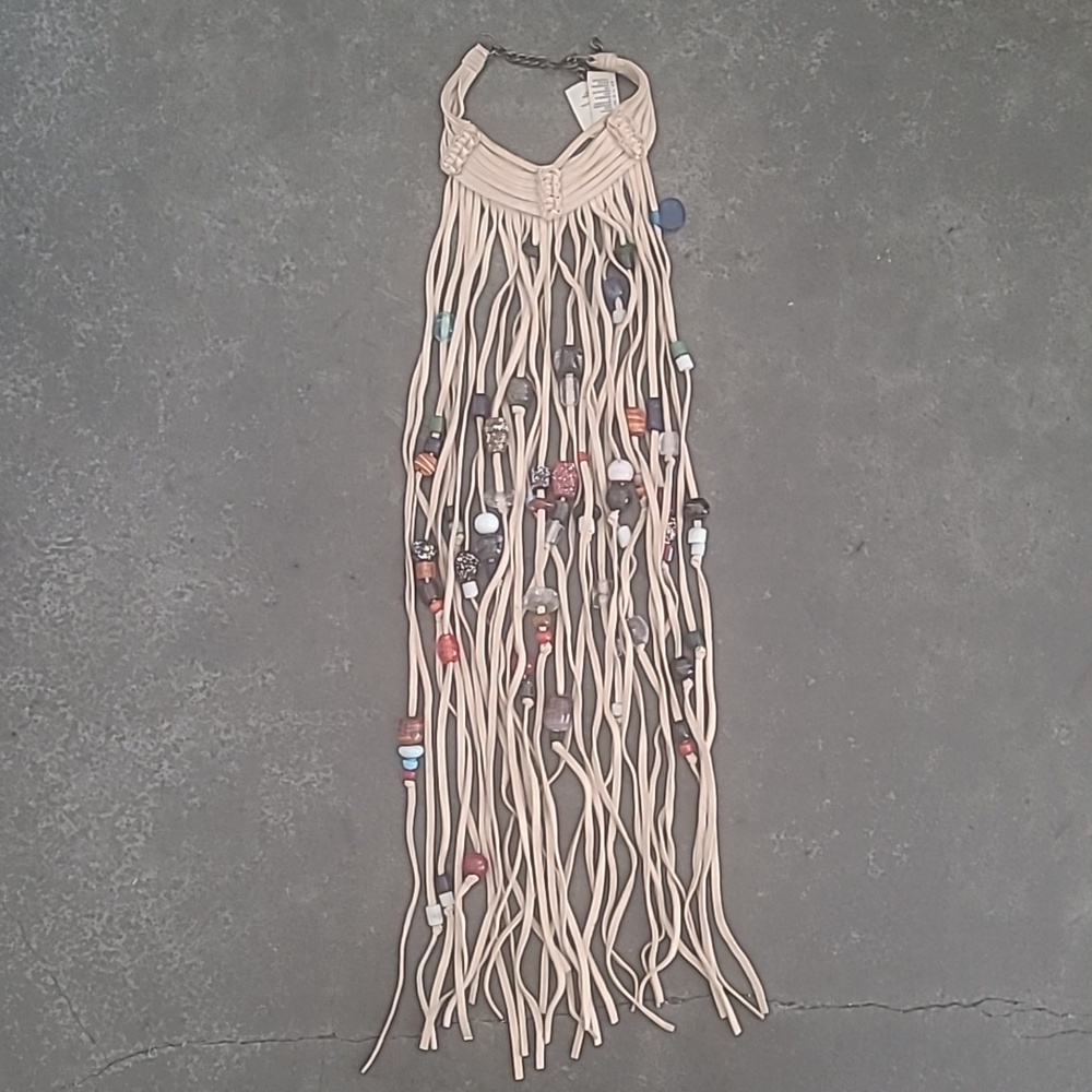 BOHEMIAN FRINGE BEADED NECKLACE WITH GLASS AND RESIN BEADS - Picture 2 of 12